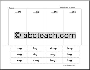Phonics & Spelling (_ang/_ing/_ong/_ung)’ Word Sort