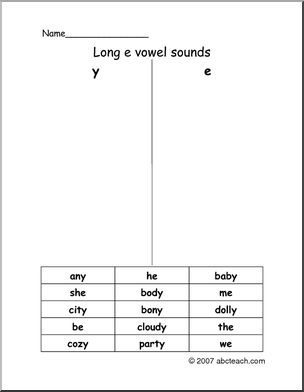 Vowels- Spelling Long E (primary/elem) 2 Word Sort