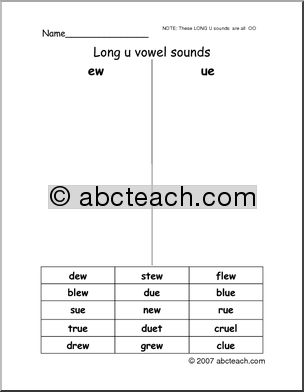 Vowels- Spelling Long U (primary/elem) 1 Word Sort