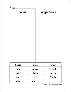 Adjectives and Nouns Word Sort