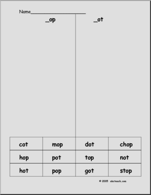 Phonics & Spelling (_op/_ot)’ Word Sort