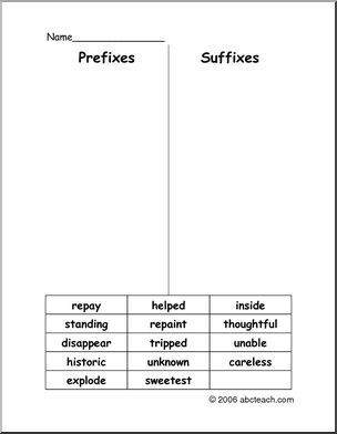 Word Sort: Prefixes and Suffixes 1