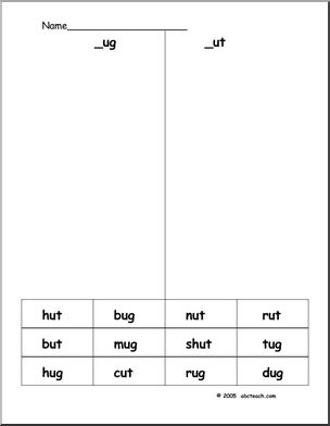 Phonics & Spelling (_ug/_ut)’ Word Sort