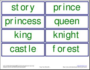 Fairy Tale Words (small strips) – green Word Wall