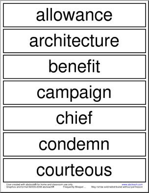 Frequently Misspelled Words (list 10) Word Wall