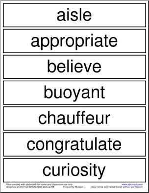 Frequently Misspelled Words (list 11) Word Wall