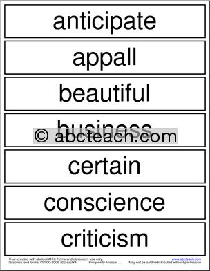 Frequently Misspelled Words (list 15) Word Wall