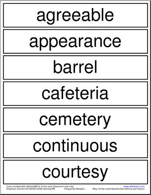 Frequently Misspelled Words (list 16) Word Wall