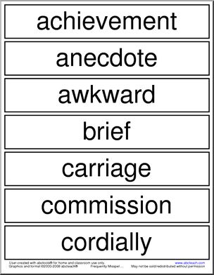 Frequently Misspelled Words (list 4) Word Wall