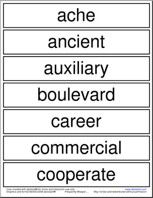 Frequently Misspelled Words (list 5) Word Wall