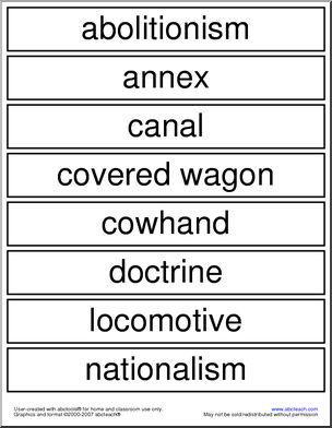 Word Wall: Westward Expansion Vocabulary (upper elem)