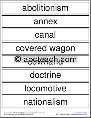 Word Wall: Westward Expansion Vocabulary (upper elem)