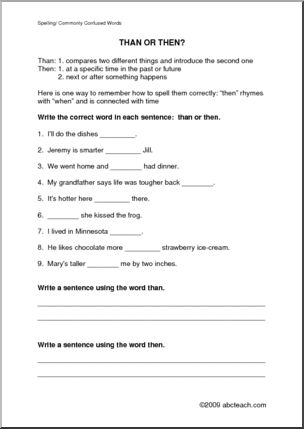 Spelling – Than or Then? Worksheet