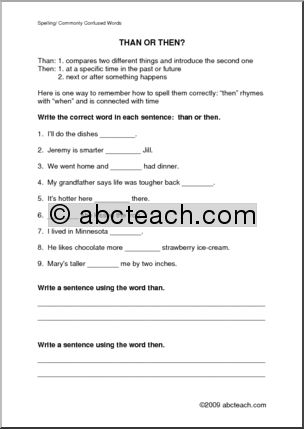 Spelling – Than or Then? Worksheet