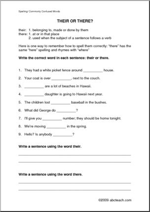 Spelling – There or Their? Worksheet