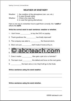 Spelling – Weather or Whether? Worksheet