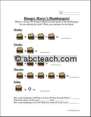 Counting Harry’s Hamburgers (primary) Worksheet