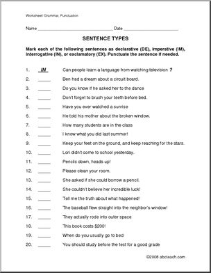 Worksheet: Sentence Types (upper elem) | Abcteach
