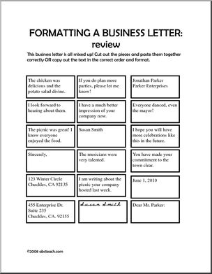 Formatting a Business Letter (upper elem/middle) Worksheet