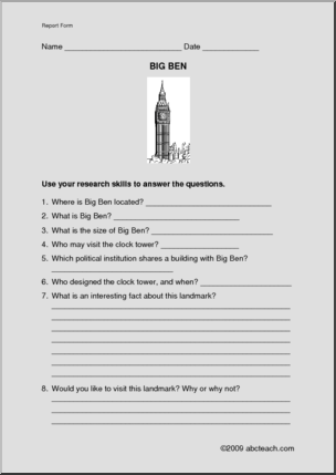 Report Form: World Landmarks – Big Ben (upper elem/middle)