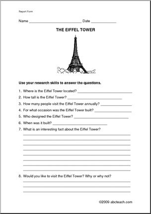 Report Form: World Landmarks – Eiffel Tower (upper elem/middle)