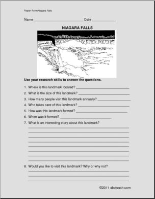 Report Form: World Landmark – Niagara Falls (upper elem/middle)