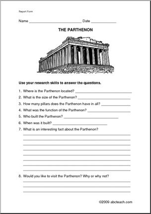 Report Form: World Landmarks – Parthenon (upper elem/middle)