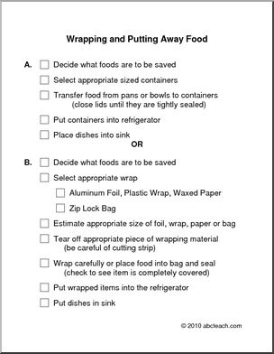 Special Needs: Wrapping & Storing Leftover Food, (secondary/adult)