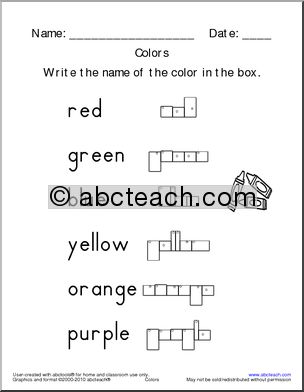 Word Shape: Color Theme Words (easy) (k-1)