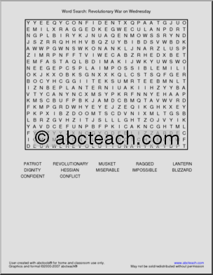 Revolutionary War (primary) Word Search