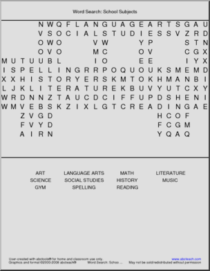 Word Search: School Subjects