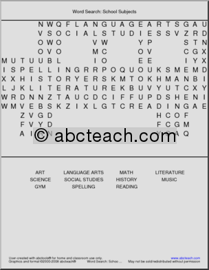 Word Search: School Subjects