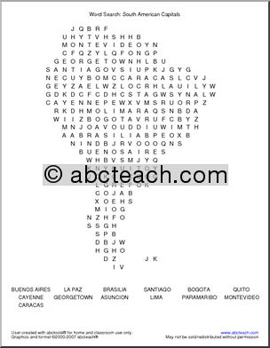 Word Search: South American Capitals