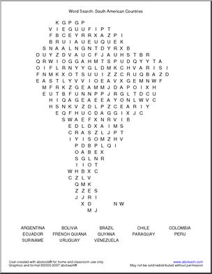 Word Search: South American Countries