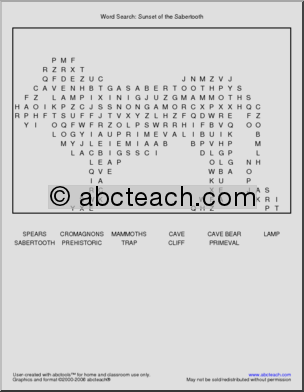 Sunset of the Sabertooth Word Search