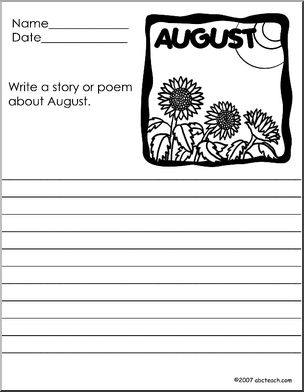 Months – August (primary/elem) Color and Write