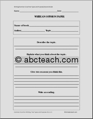 Common Core: Writing – Text Types and Purposes Template (2nd grade)