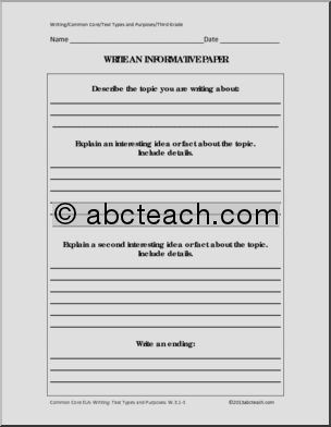 Common Core: Writing – Text Types and Purposes Template (3rd grade)