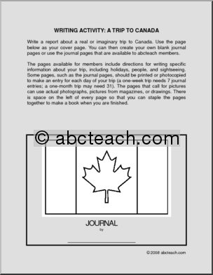 A Trip to Canada (elem/upper elem) – cover only’ Writing Activity