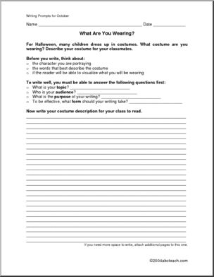 Writing Prompts: October (middle school) | Abcteach