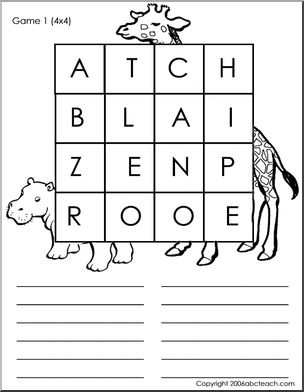 Game: Search a Word 4 x 4 (African animals)