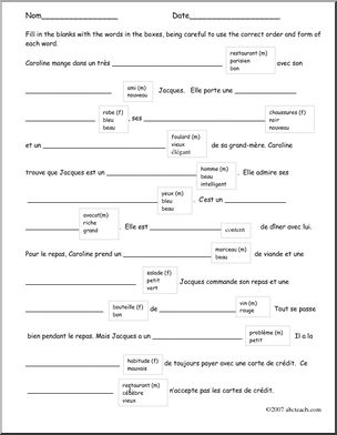 French: Worksheet  AdjectifsÃ³ordre et accord