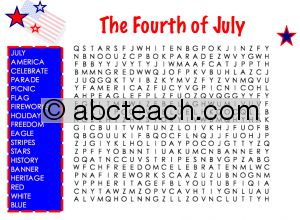Interactive: Flipchart: Word Search: Fourth of July (easy)