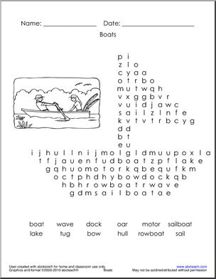 Word Search: Boat/Sailing Theme 2 (primary)