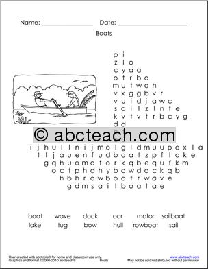 Word Search: Boat/Sailing Theme 2 (primary)