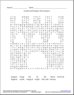Word Search: Dragon Theme Words Castle (easy) (k-1)