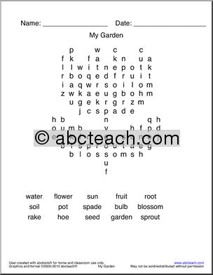 Word Search: Garden Words on Tulip (easy) (k-1/elem)