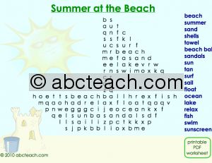 Interactive: Notebook: Word search- Beach Sail Boat (easy)