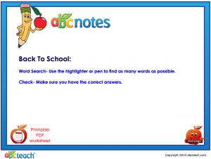 Interactives: Notebook: Word Search: Back to School (elem – middle)