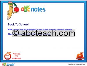 Interactives: Notebook: Word Search: Back to School (elem – middle)